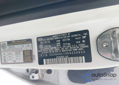 2019 Kia Optima Ex from USA, damaged, VIN 5XXGU4L15KG330653